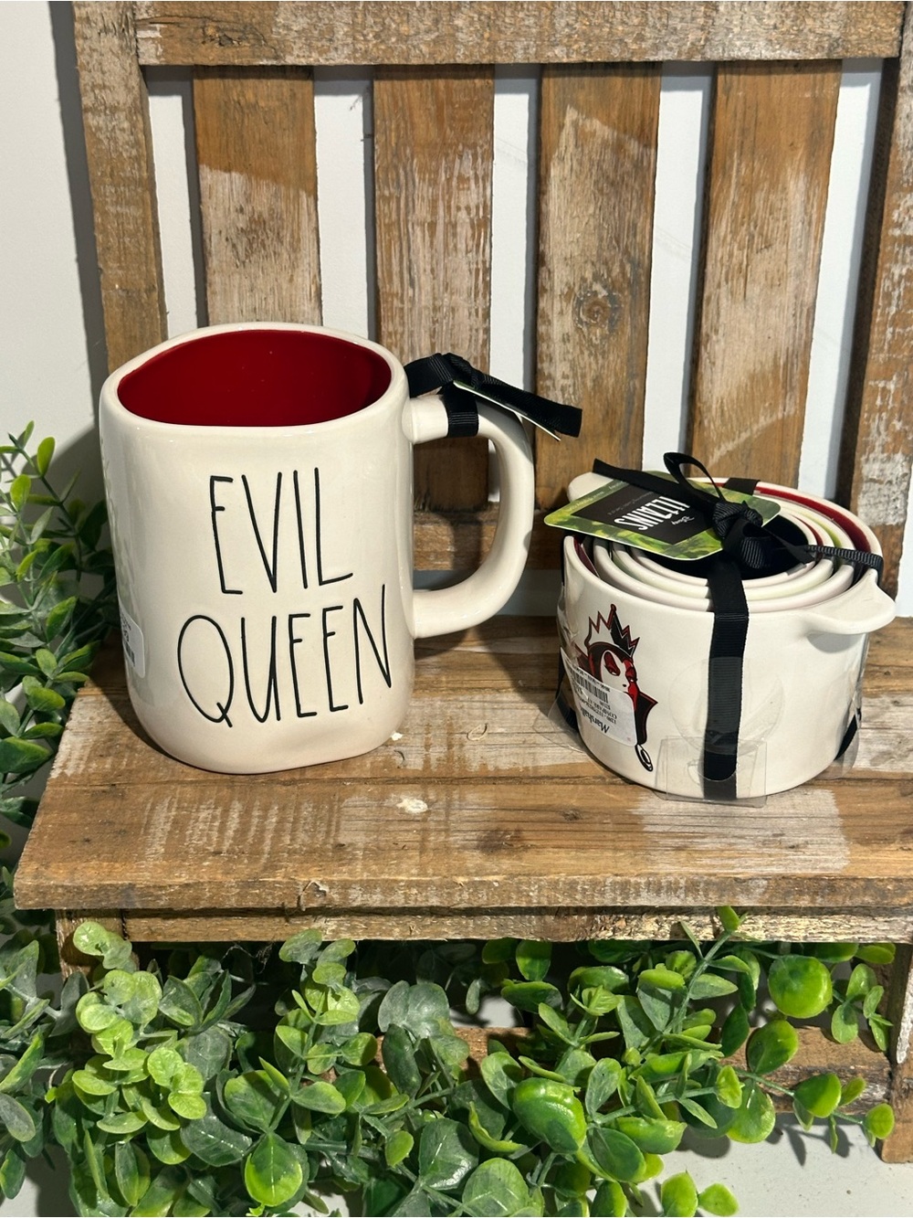 Rae Dunn Mug & Measuring Cup Set with Red, Green, Purple Accents
